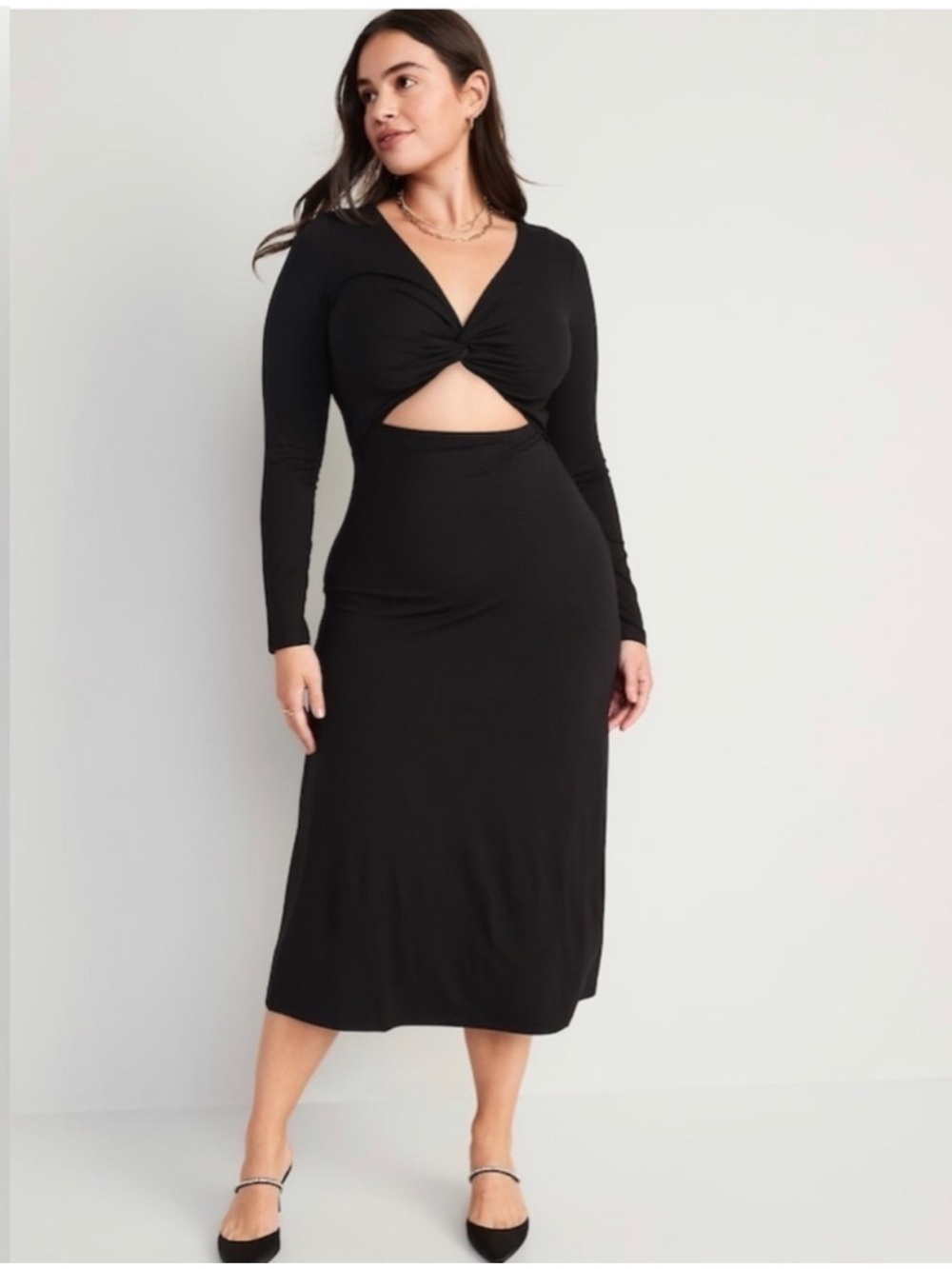 Old Navy Fit & Flare Black Twist-Front Cutout Midi Dress Size XL New
